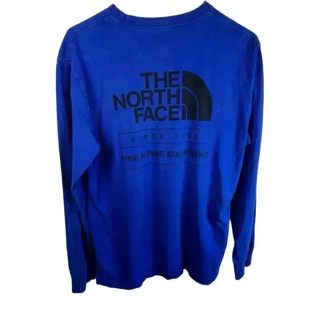The North Face Men’s Blue Cotton Long Sleeve Back‎ Graphic Logo Medium